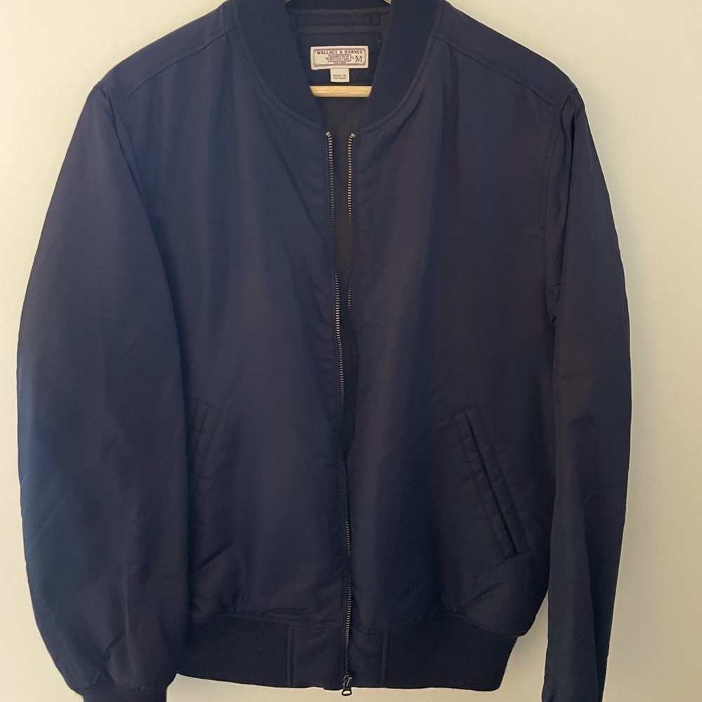 J Crew bomber jacket in navy blue.